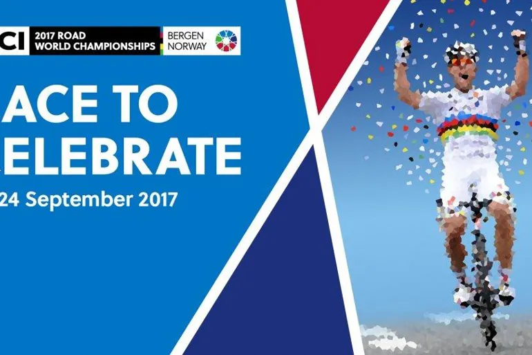 Bilde av reklameplakat for sykkel-VM med teksten "Race to celebrate"